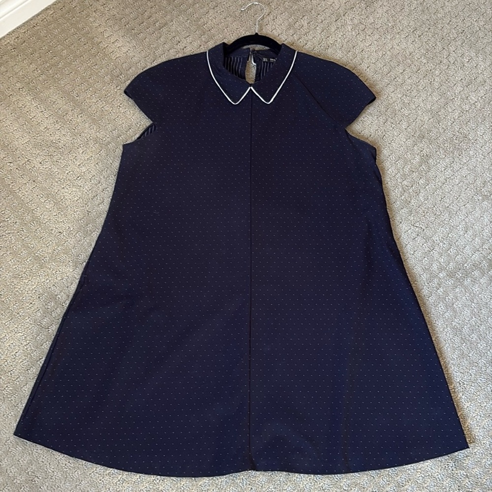 Zara Navy pin-dot A-line dress